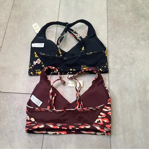 NWT Aerie Offline Goals Plunge Sports Bra 2 Pack Maroon Black Floral Small Mesh - Picture 4 of 16